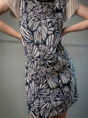 Zara dress with fringes and black and white pattern new