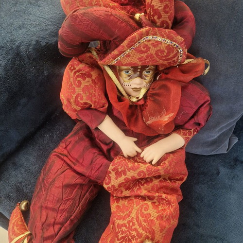 Large Harlequin porcelain doll with Venetian mask