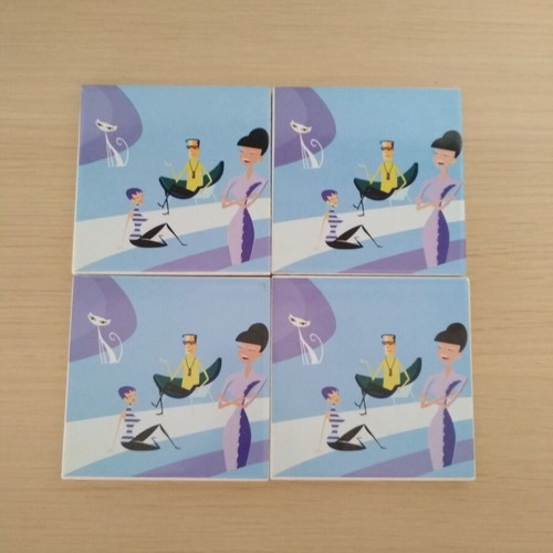 Shag coaster set of 4 like new, mid-century modern style