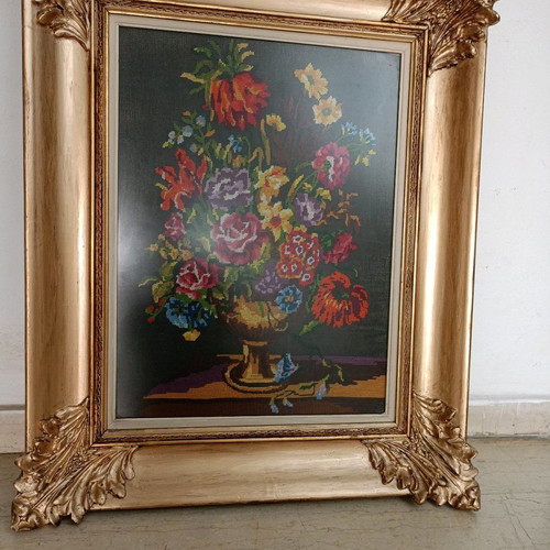 Embroidered painting used with floral theme in handmade frame 75x60