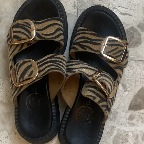 Women's slippers with buckles like new, Greek handmade