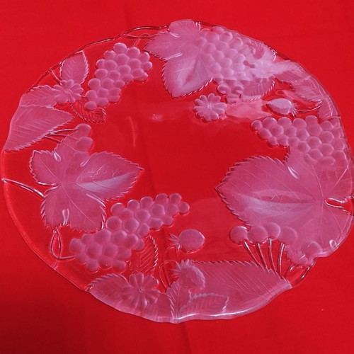 Large Soga crystal glass plate Japan 80s new for cheese or desserts
