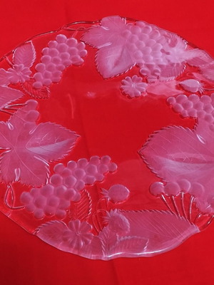 Large Soga crystal glass plate Japan 80s new for cheese or desserts