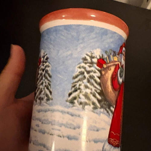 Large Christmas Mug Santa Claus with Sack and Snowy Trees 14-15cm
