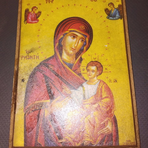 Christian icon Panagia Trypiti used with damage on left side