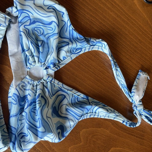 Shein Blue and White Swirl Print Halter Top and Skirt Set like new