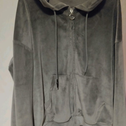Velour jacket like new, gray, size M/L with pockets and hood
