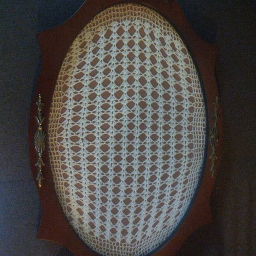 Serving tray used with wooden frame and brass handles
