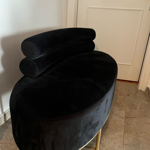 Inart sofa in like new condition with black velvet and gold metal legs