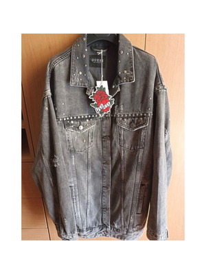Guess jean oversized jacket new, medium, gray with studs