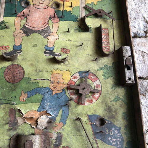 Retro wooden game Fortuna football pinball used, vintage 1950-1960