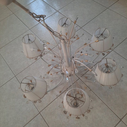 Vintage 6-light ceiling lamp with crystals like new