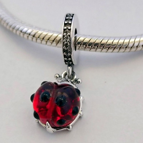Charm Ladybug S925 silver with red stone and black enamel