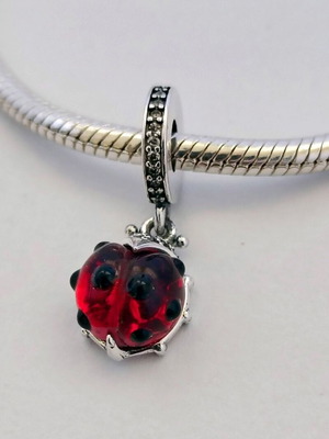 Charm Ladybug S925 silver with red stone and black enamel