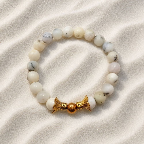 Handmade elastic bracelet with white opal, new