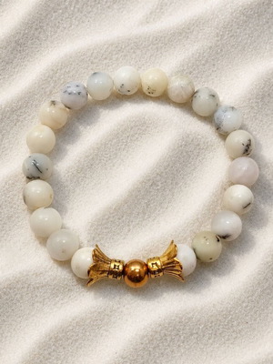 Handmade elastic bracelet with white opal, new