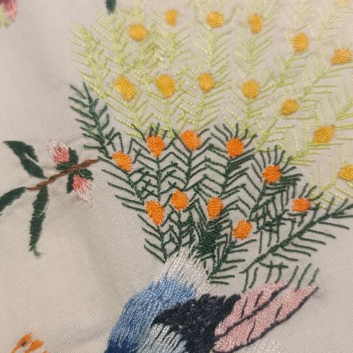 Pillowcases with peacocks used, hand-embroidered 1950s folk art