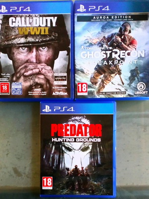 PS4 video games pack Call of Duty WWII, Ghost Recon, Predator like new