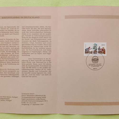 German stamps 1997 first day cover Bonn, mint block of four