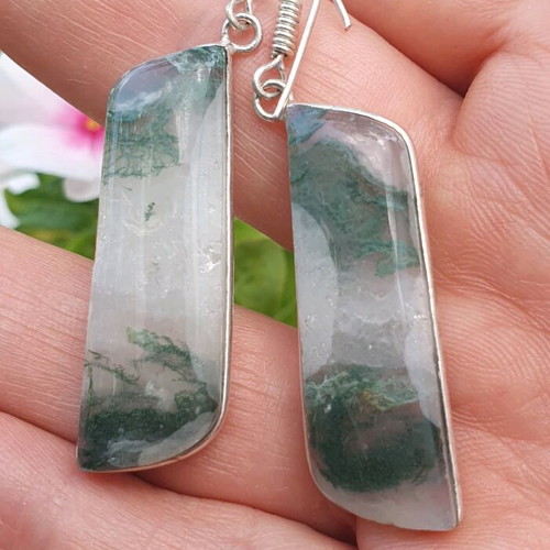 Moss Agate Earrings new, silver plated 925