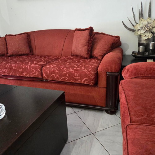 Sofa set 3-seater and 2-seater used with new fabric and sturdy wooden frame