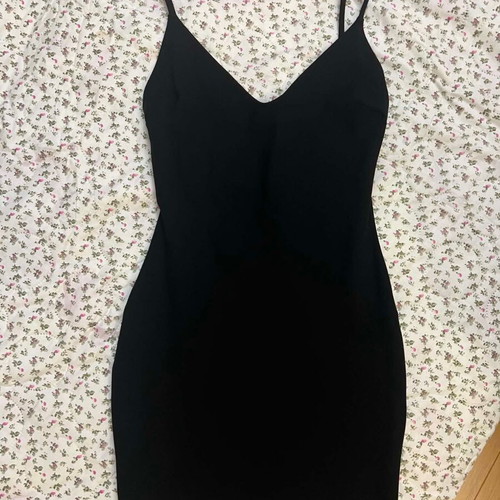 Elegant black evening dress like new, lycra, deep back design