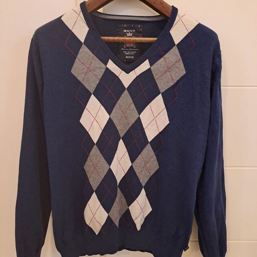 GANT men's sweater used, size medium, cotton, blue/grey