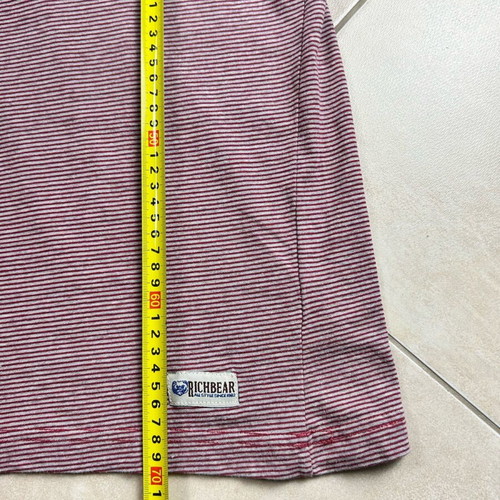 Richbear Polo Shirt Large Maroon White Striped vintage effect like new