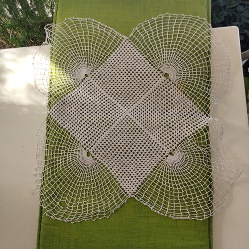 Vintage crochet doily set used, 4 pieces handmade dowry