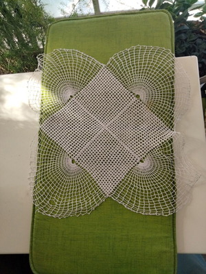 Vintage crochet doily set used, 4 pieces handmade dowry