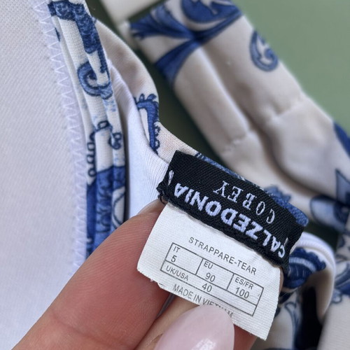 Calzedonia swimwear top, white and blue pattern with sequins, XL-XXL