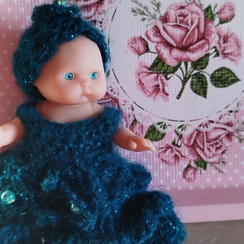 Doll with handmade dress and hat new