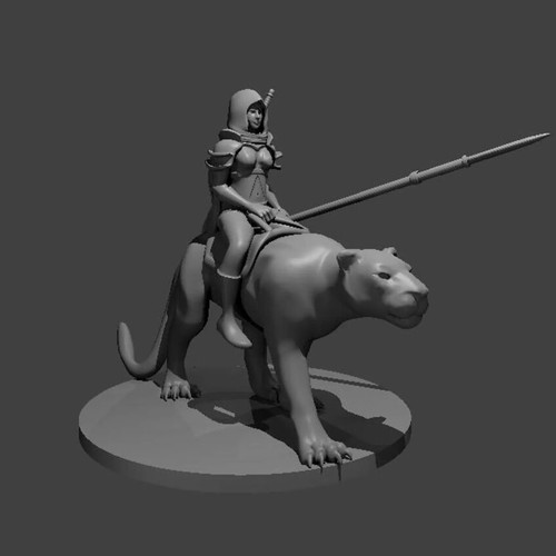 Human Female Ranger on Panther miniature made to order, 32mm resin