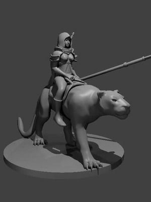 Human Female Ranger on Panther miniature made to order, 32mm resin
