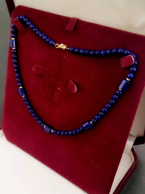 Lapis Lazuli 585 Necklace new, blue with gold details