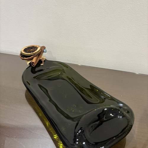 Decorative glass bottle serving platter, handmade