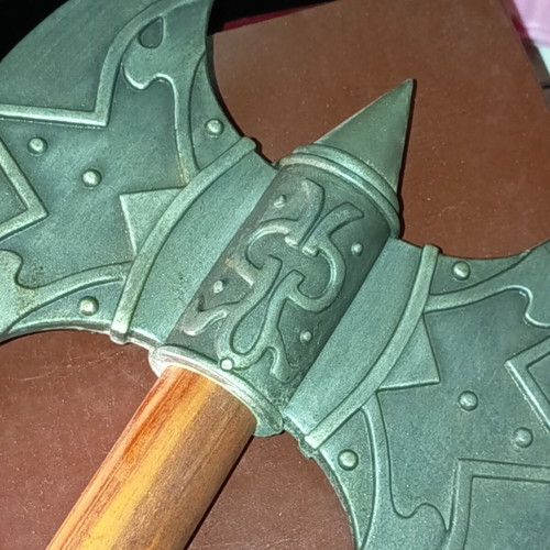Viking decorative axe like new, long with iron, wood, and leather