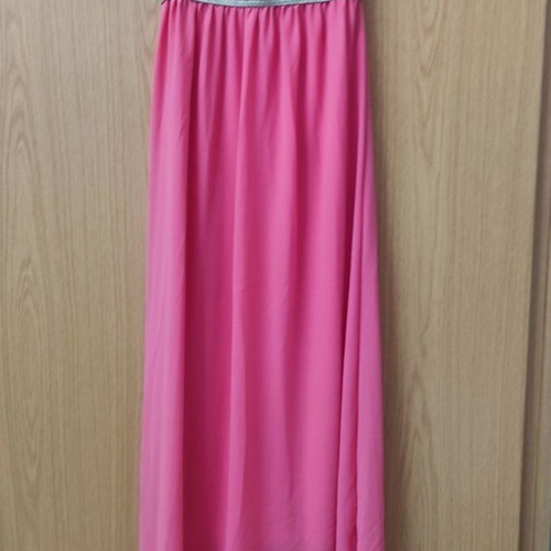Strapless dress white-coral like new with integrated belt XS-S