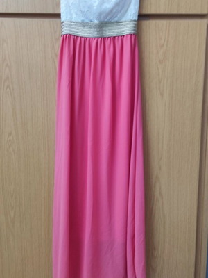 Strapless dress white-coral like new with integrated belt XS-S