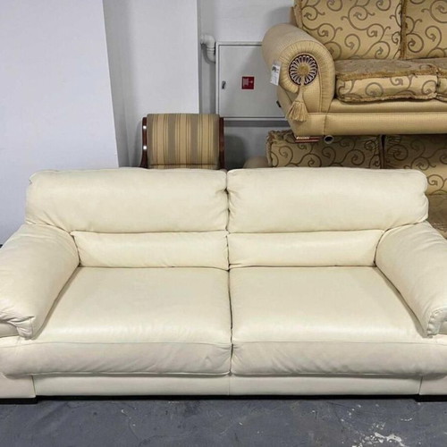 Light Cream Leather Sofa Three-Seater New, 100% Genuine Leather