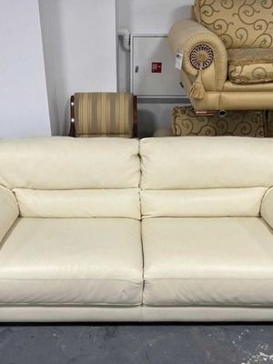 Light Cream Leather Sofa Three-Seater New, 100% Genuine Leather