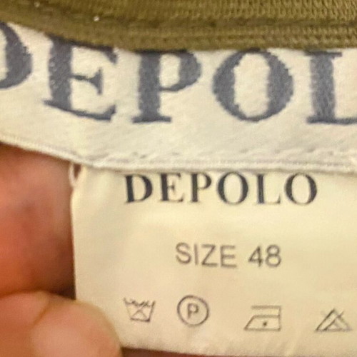 Depolo khaki short dress with sequins and ruching, size 48