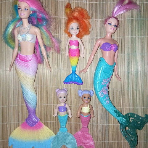 Barbie mermaid dolls set of 5, 2 large and 3 small