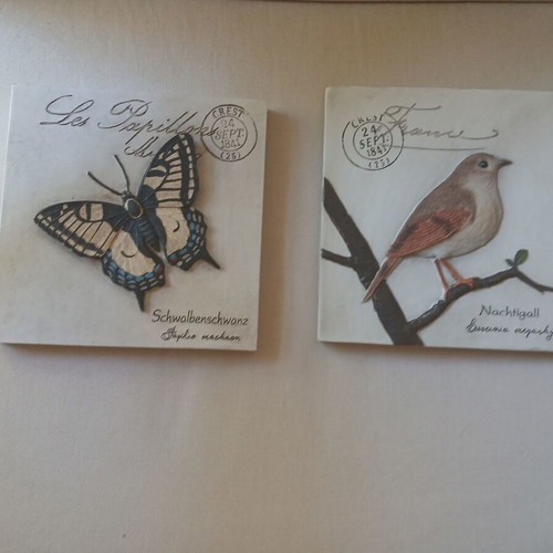 Decorative wall art set bird and butterfly retro