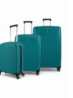 Rain hard travel suitcases set 3pcs petrol with 4 wheels