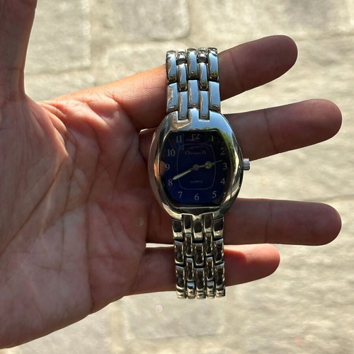 Christian D. Quartz watch with blue dial and metal bracelet