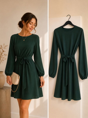 Shein green spring dress medium with belt, light fabric