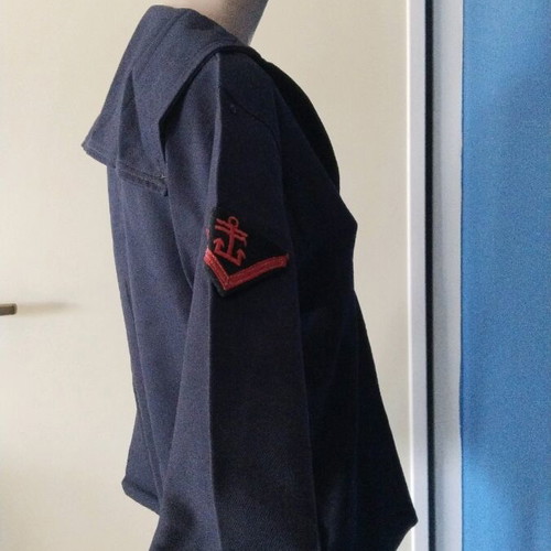 French Navy jacket used, vintage blue wool with red embroidery, size M