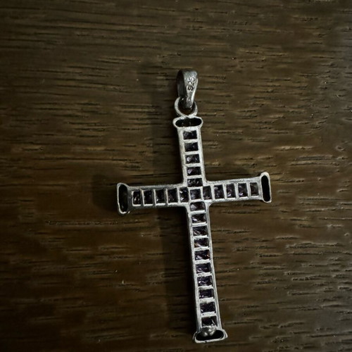 Silver 925 Cross with Purple Zircon, Like New