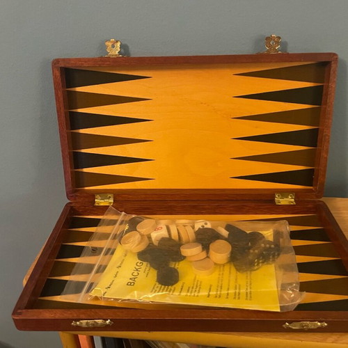 Wooden Philos Travel Backgammon new with 30 checkers and dice